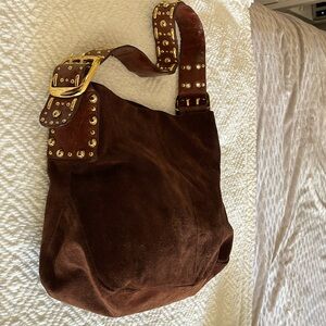 Embellished Authentic Suede Slouch Hobo Bag